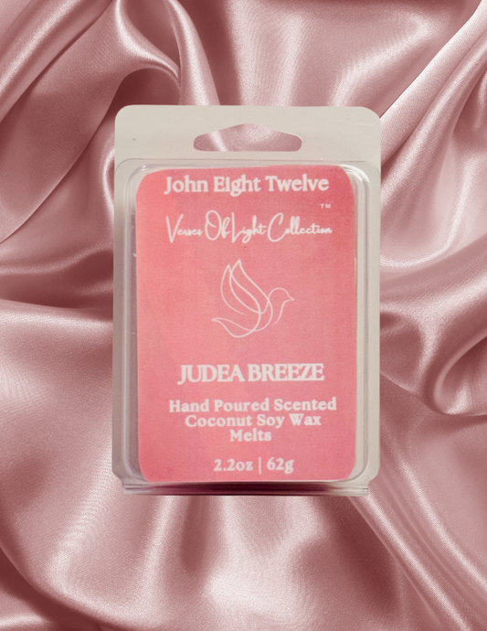Crafted by a scripture-inspired ministry, the Judea Breeze wax melt from the Verses of Light Collection blends premium coconut soy wax with fragrant oils to gently fill your space with encouragement, peace, and faith-filled aroma.