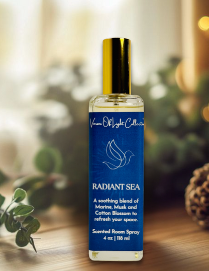 Crafted by a scripture-inspired ministry, the Radiant Sea room spray from the Verses of Light Collection blends premium fragrance oils with gentle misting power to refresh your space with encouragement, peace, and faith-filled aroma.