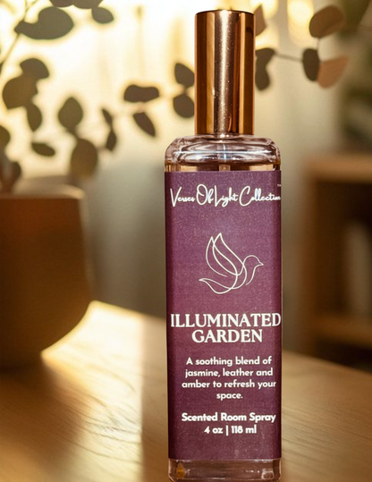 Crafted by a scripture-inspired ministry, the Illuminated Garden room spray from the Verses of Light Collection blends premium fragrance oils with gentle misting power to refresh your space with encouragement, peace, and faith-filled aroma.