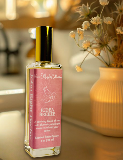Crafted by a scripture-inspired ministry, the Judea Breeze room spray from the Verses of Light Collection blends premium fragrance oils with gentle misting power to refresh your space with encouragement, peace, and faith-filled aroma.